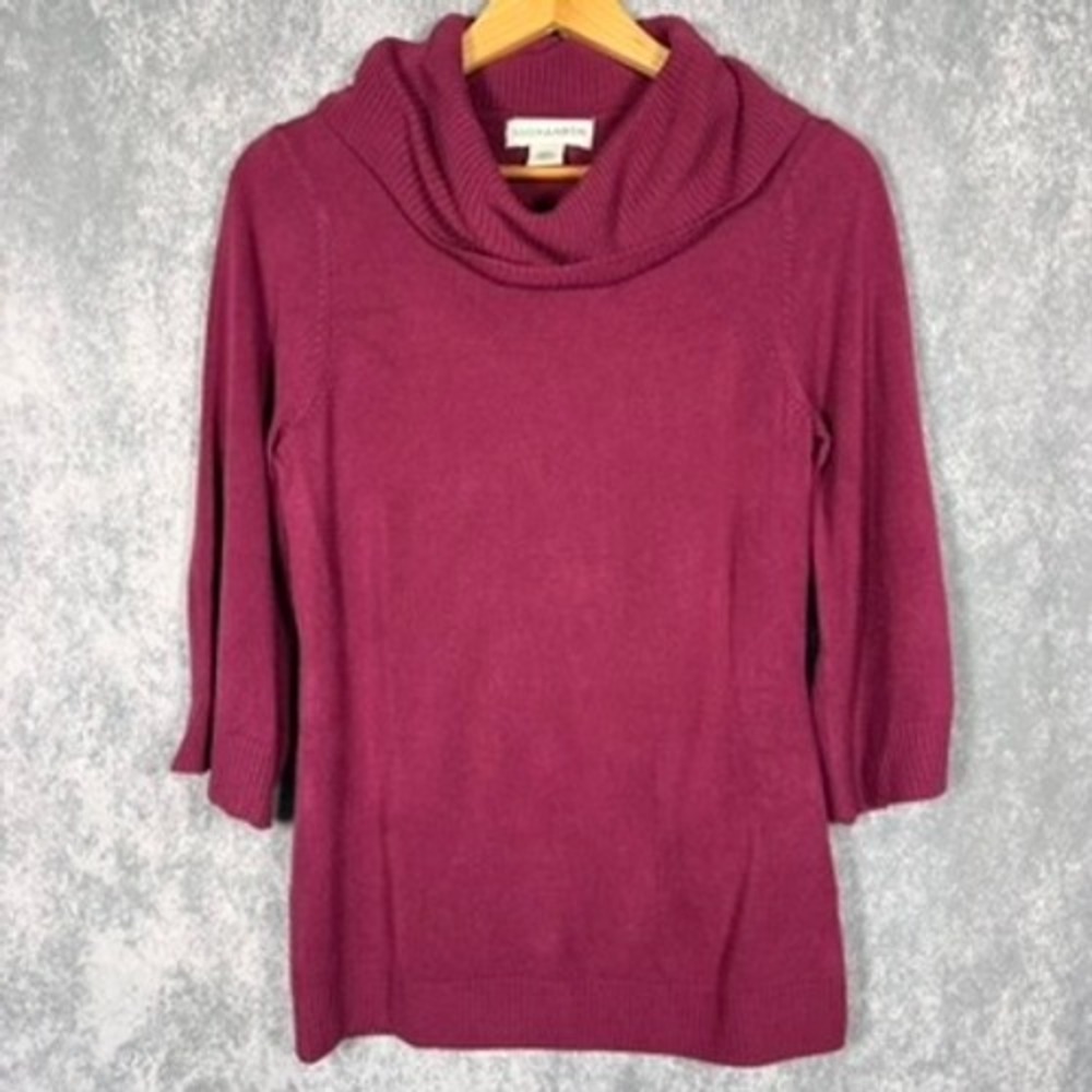 Sag Harbor Cowl Neck Sweater Womens Small Berry Wine 3/4 Sleeve Knit Pullover